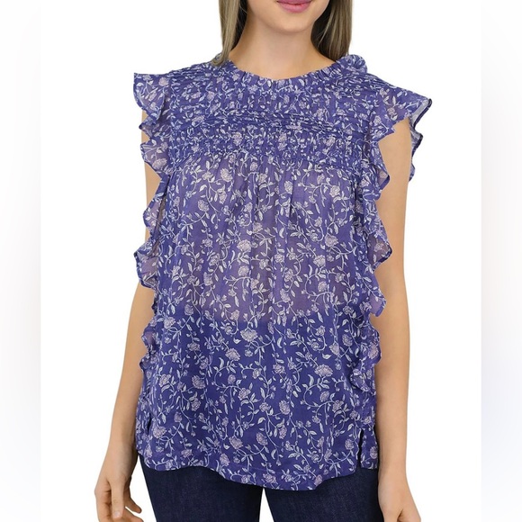 beachlunchlounge Tops - Beach Lunch Lounge Maya Pintuck Floral Ruffle Blouse
